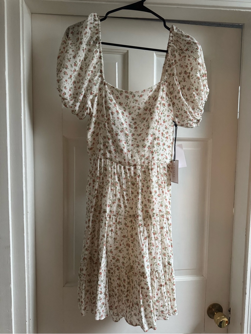 1. State Cream Mini Dress with Rose-Print and Puff Sleeves